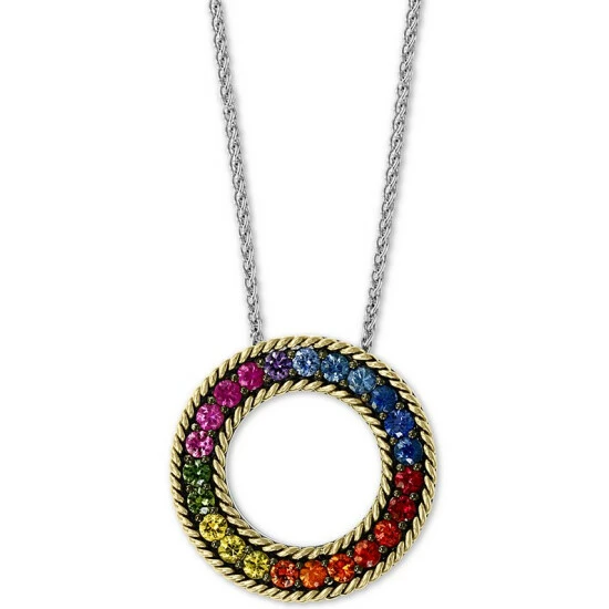 Best Sale ⭐ EFFY Collection EFFY® Multi-Sapphire Circle 18 Pendant Necklace (2-1/6 Ct. T.w.) In Sterling Silver & 18k Gold 💯