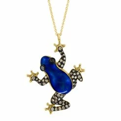 Promo 😉 EFFY Collection EFFY® Brown Diamond (1/3 Ct. T.w.) & Black Diamond (1/20 Ct. T.w.) Blue Enamel Frog 18 Pendant Necklace In 14k Gold Yellow Gold 🌟