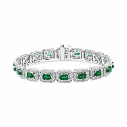 Discount 😍 EFFY Collection EFFY® Emerald (4-3/4 Ct. T.w.) & Diamond (1-1/2 Ct. T.w.) Halo Link Bracelet In 14k White Gold 😀