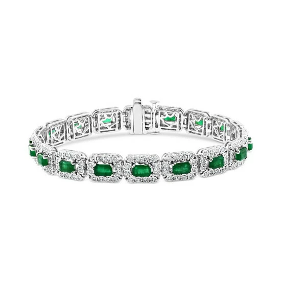 Discount 😍 EFFY Collection EFFY® Emerald (4-3/4 Ct. T.w.) & Diamond (1-1/2 Ct. T.w.) Halo Link Bracelet In 14k White Gold 😀
