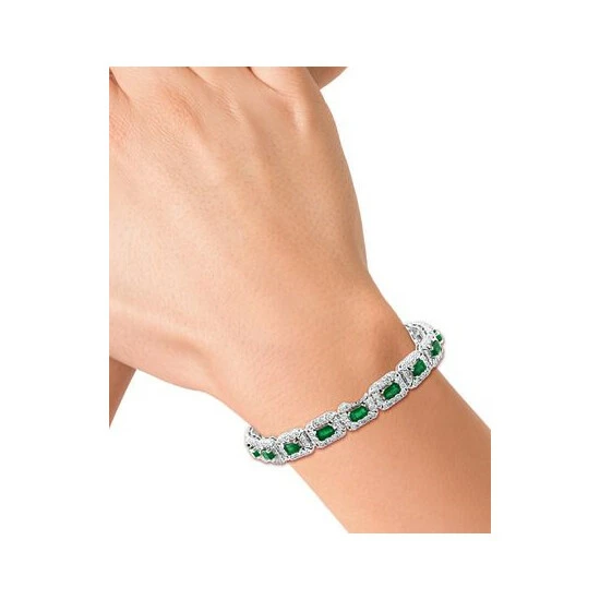 Discount 😍 EFFY Collection EFFY® Emerald (4-3/4 Ct. T.w.) & Diamond (1-1/2 Ct. T.w.) Halo Link Bracelet In 14k White Gold 😀 - Image 2