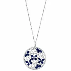 Promo 💯 EFFY Collection EFFY® Sapphire (4-1/2 Ct. T.w.) & Diamond (5/8 Ct. T.w.) Filigree Butterfly 18 Pendant Necklace In 14k White Gold 👏