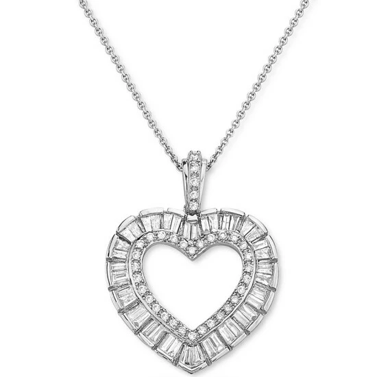 Best Pirce 🌟 EFFY Collection EFFY® Diamond Baguette Heart 18 Pendant Necklace (1/2 Ct. T.w.) In 14k White Gold ❤️