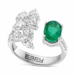 Promo 🎉 EFFY Collection EFFY® Emerald (1-3/8 Ct. T.w.) & Diamond (1 Ct. T.w.) Cluster Cuff Ring In 14k White Gold 😀