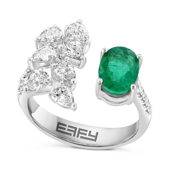 Promo 🎉 EFFY Collection EFFY® Emerald (1-3/8 Ct. T.w.) & Diamond (1 Ct. T.w.) Cluster Cuff Ring In 14k White Gold 😀