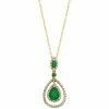 Best Sale 🥰 EFFY Collection EFFY® Emerald (1-1/6 Ct. T.w.) & Diamond (1/4 Ct. T.w.) Orbital Teardrop 18 Pendant Necklace In 14k Gold 👍
