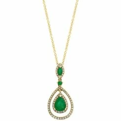Best Sale 🥰 EFFY Collection EFFY® Emerald (1-1/6 Ct. T.w.) & Diamond (1/4 Ct. T.w.) Orbital Teardrop 18 Pendant Necklace In 14k Gold 👍