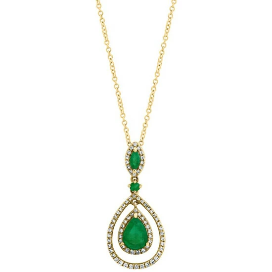Best Sale 🥰 EFFY Collection EFFY® Emerald (1-1/6 Ct. T.w.) & Diamond (1/4 Ct. T.w.) Orbital Teardrop 18 Pendant Necklace In 14k Gold 👍
