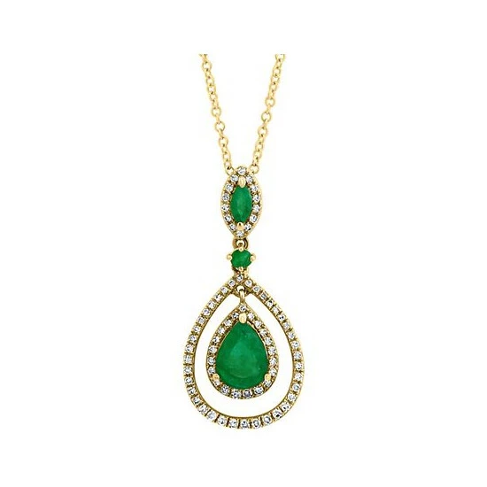Best Sale 🥰 EFFY Collection EFFY® Emerald (1-1/6 Ct. T.w.) & Diamond (1/4 Ct. T.w.) Orbital Teardrop 18 Pendant Necklace In 14k Gold 👍 - Image 2