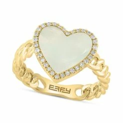 Cheapest 👏 EFFY Collection EFFY® 👩 Mother Of Pearl & Diamond (1/10 Ct. T.w.) Heart Halo Ring In 14k Gold-Plated Sterling Silver Gold Over Silver ⭐