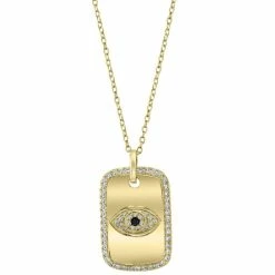 Budget 🎉 EFFY Collection EFFY® White Diamond (1/4 Ct. T.w.) & Black Diamond Accent Evil Eye 🐕 Dog Tag 18 Pendant Necklace In 14k Gold Yellow Gold 😉