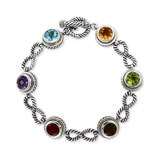 Coupon 👏 EFFY Collection EFFY® Multi-Gemstone Station Link Bracelet (12-3/4 Ct. T.w.) In Sterling Silver & 18k Gold-Plate Multi Color 😍 - Image 2