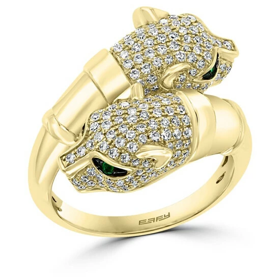 Best Sale ✨ EFFY Collection EFFY® Diamond (7/8 Ct. T.w.) & Emerald Accent Panther Bypass Ring In 14k Gold Yellow Gold 🧨