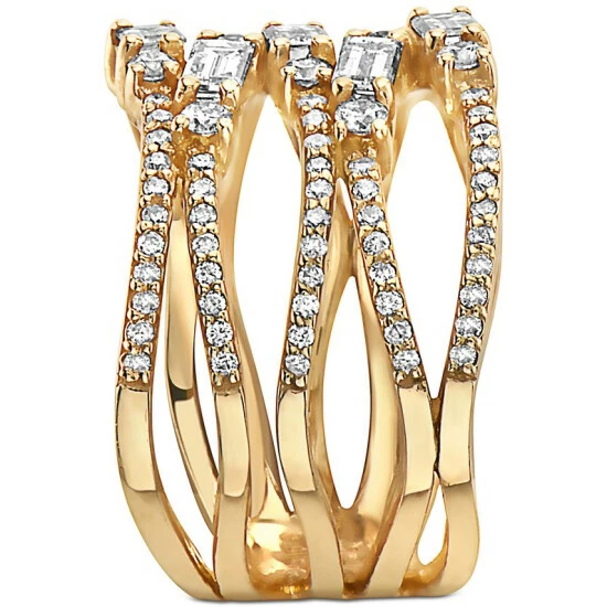 Wholesale 👏 EFFY Collection EFFY® Diamond Round & Baguette Multirow Statement Ring (1-1/10 Ct. T.w.) In 14k Gold Yellow Gold 👏 - Image 4