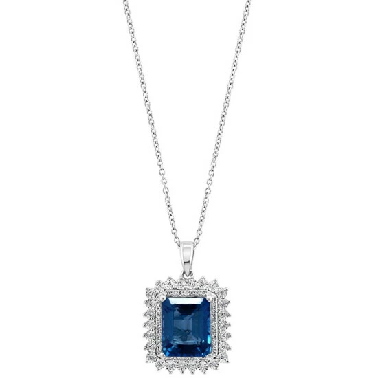 Best reviews of ✔️ EFFY Collection EFFY® London Blue Topaz (5-1/4 Ct. T.w.) & Diamond (1/4 Ct. T.w.) Halo 16 Pendant Necklace In 14k White Gold ✨