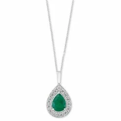 Cheapest 🤩 EFFY Collection EFFY® Emerald (1-1/8 Ct. T.w.) & Diamond (1/5 Ct. T.w.) Teardrop Halo 18 Pendant Necklace In 14k White Gold Emerald Pendant 🔥