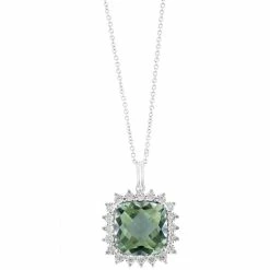 Best reviews of 😍 EFFY Collection EFFY® Green Amethyst (9-1/3 Ct. T.w.) & Diamond (1/5 Ct. T.w.) Halo 18 Pendant Necklace In 14k White Gold 🌟