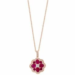Hot Sale 🔔 EFFY Collection EFFY® Ruby (2-3/4 Ct. T.w.) & Diamond (3/8 Ct. T.w.) Flower Cluster 18 Pendant Necklace In 14k Rose Gold ❤️
