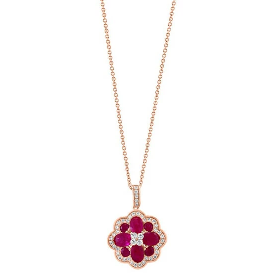 Hot Sale 🔔 EFFY Collection EFFY® Ruby (2-3/4 Ct. T.w.) & Diamond (3/8 Ct. T.w.) Flower Cluster 18 Pendant Necklace In 14k Rose Gold ❤️