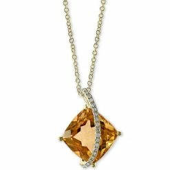 Best Sale ✨ EFFY Collection EFFY® Citrine (6-1/2 Ct. T.w.) & Diamond Accent Cushion 18 Pendant Necklace In 14k Gold 🥰