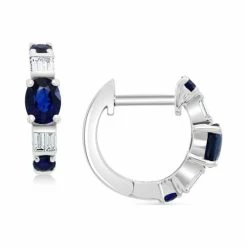Buy 🧨 EFFY Collection EFFY® Sapphire (5/8 Ct. T.w.) & Diamond (1/10 Ct. T.w.) Extra Small Huggie Hoop Earrings In 14k White Gold, 0.37 🛒