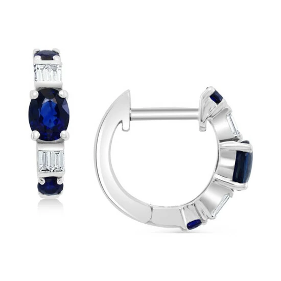 Buy 🧨 EFFY Collection EFFY® Sapphire (5/8 Ct. T.w.) & Diamond (1/10 Ct. T.w.) Extra Small Huggie Hoop Earrings In 14k White Gold, 0.37 🛒