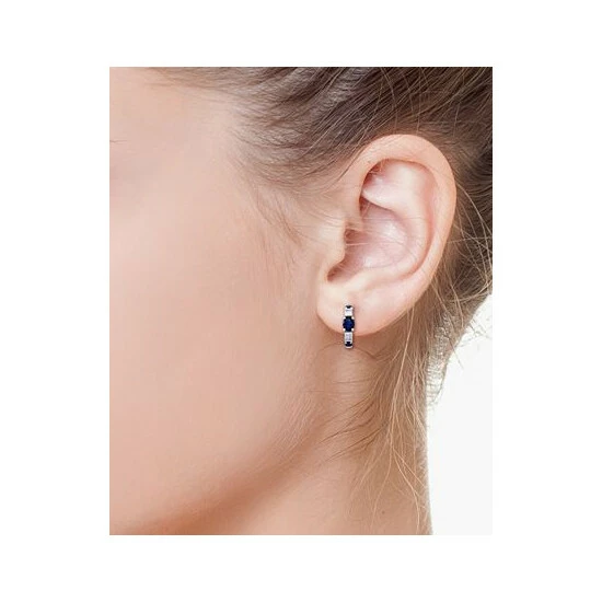 Buy 🧨 EFFY Collection EFFY® Sapphire (5/8 Ct. T.w.) & Diamond (1/10 Ct. T.w.) Extra Small Huggie Hoop Earrings In 14k White Gold, 0.37 🛒 - Image 2