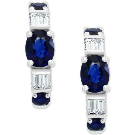 Buy 🧨 EFFY Collection EFFY® Sapphire (5/8 Ct. T.w.) & Diamond (1/10 Ct. T.w.) Extra Small Huggie Hoop Earrings In 14k White Gold, 0.37 🛒 - Image 4