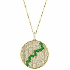 Deals ⭐ EFFY Collection EFFY® Emerald (7/8 Ct. T.w.) & Diamond (1-1/10 Ct. T.w.) Pavé Disc 18 Pendant Necklace In 14k Gold 🥰