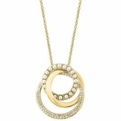 Deals 😍 EFFY Collection EFFY® Cultured Freshwater Pearl (2mm) & Diamond (1/3 Ct. T.w.) Interlocking Circle 18 Pendant Necklace In 14k Gold 14k Yellow Gold ⭐