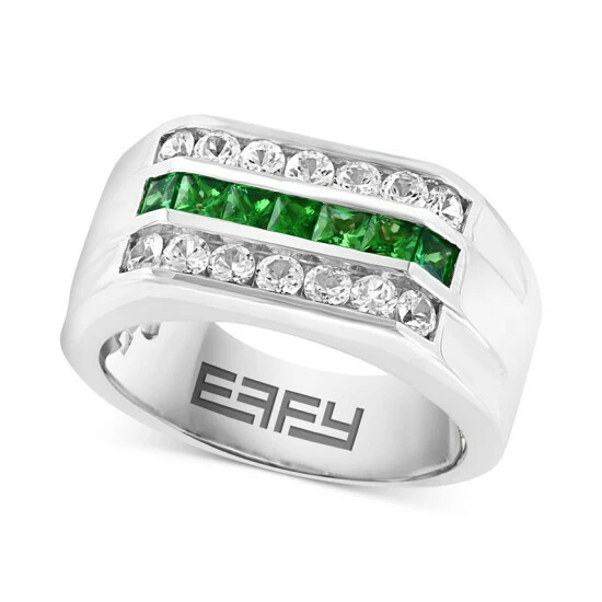 Buy 🥰 EFFY Collection EFFY® Men's Tsavorite (3/4 Ct. T.w.) & White Sapphire Ring (1-1/4 Ct. T.w.) In Sterling Silver 🌟