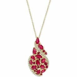 Cheap 🧨 EFFY Collection EFFY® Ruby (3-1/4 Ct. T.w.) & Diamond (1/6 Ct. T.w.) Swirl 18 Pendant Necklace In 14k Gold 🧨