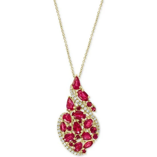 Cheap 🧨 EFFY Collection EFFY® Ruby (3-1/4 Ct. T.w.) & Diamond (1/6 Ct. T.w.) Swirl 18 Pendant Necklace In 14k Gold 🧨