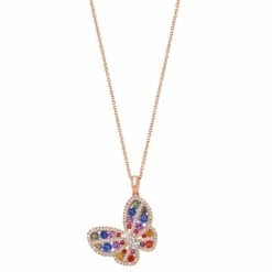 Promo ⭐ EFFY Collection EFFY® Multi-Sapphire (1-5/8 Ct. T.w.) & Diamond (1/2 Ct. T.w.) Butterfly 18 Pendant Necklace In 14k Rose Gold Multi Sapphire 🥰