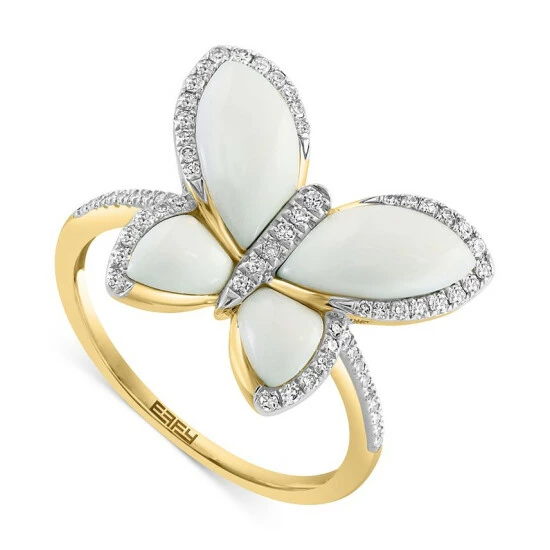 Flash Sale 🤩 EFFY Collection EFFY® White Agate & Diamond (1/4 Ct. T.w.) Butterfly Ring In 14k Gold 🔥
