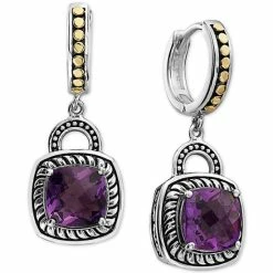 New 🤩 EFFY Collection EFFY® Amethyst Dangle Hoop Drop Earrings (4-3/8 Ct. T.w.) In Sterling Silver & 18k Gold ⌛