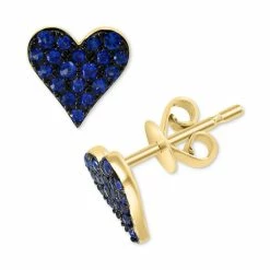 Flash Sale 😀 EFFY Collection EFFY® Sapphire Pavé Heart Stud Earrings (1/3 Ct. T.w.) In 14k Gold 😍