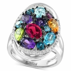 Buy 🌟 EFFY Collection EFFY® Multi-Gemstone (4 Ct. T.w.) & Diamond (1/4 Ct. T.w.) Cluster Ring In Sterling Silver Multi Gemstones 🌟