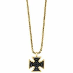 Best Pirce 😀 EFFY Collection EFFY® Men's Black Spinel 22 Cross Pendant Necklace In 14k Gold-Plated Sterling Silver Gold Over Silver ⭐