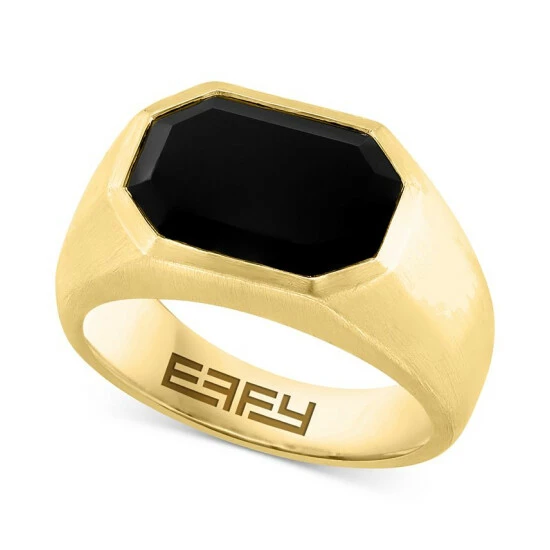Cheapest ❤️ EFFY Collection EFFY® Men's Onyx Ring In 14k Gold-Plated Sterling Silver Gold Over Silver ✔️