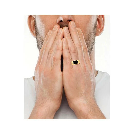 Cheapest ❤️ EFFY Collection EFFY® Men's Onyx Ring In 14k Gold-Plated Sterling Silver Gold Over Silver ✔️ - Image 2