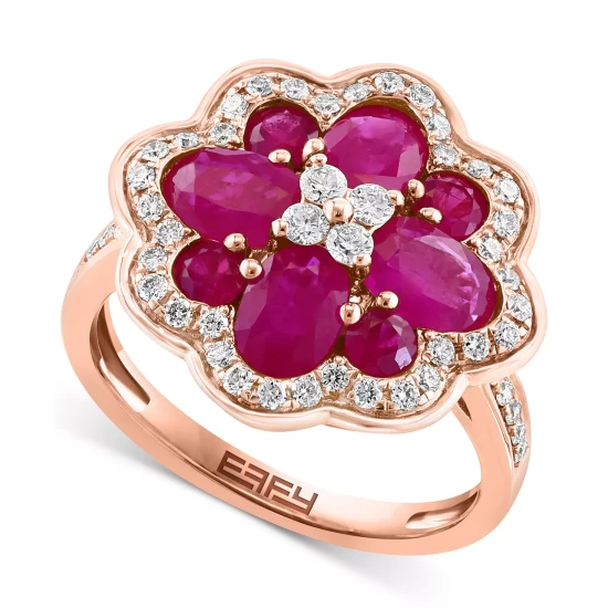 Deals 😀 EFFY Collection EFFY® Diamond Baguette Halo Cluster Ring (3/8 Ct. T.w.) In 14k Rose & White Gold ⭐ - Image 3