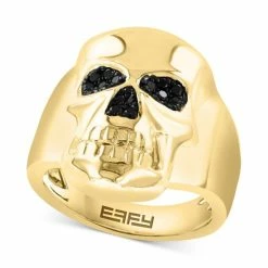 Promo 👏 EFFY Collection EFFY® Men's Black Spinel Skull Ring (1/3 Ct. T.w.) In 14k Gold-Plated Sterling Silver Gold Over Silver ⌛