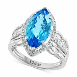 Outlet 🎉 EFFY Collection EFFY® Blue Topaz (4-1/3 Ct. T.w.) & Diamond (1/2 Ct. T.w.) Statement Ring In 14k White Gold 🤩