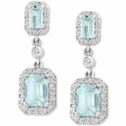 Buy ✔️ EFFY Collection EFFY® Aquamarine (2-1/3 Ct. T.w.) & Diamond (1/2 Ct. T.w.) Drop Earrings In 14k White Gold 🥰