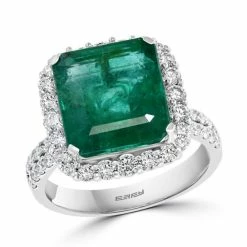 Best reviews of 😉 EFFY Collection EFFY® Emerald (6-1/3 Ct. T.w.) & Diamond (1-1/20 Ct. T.w.) Halo Ring In 14k White Gold ✨