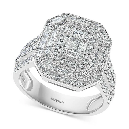 Cheapest 🌟 EFFY Collection EFFY® Diamond Halo Cluster Statement Ring (1-1/8 Ct. T.w.) In 14k White Gold 💯