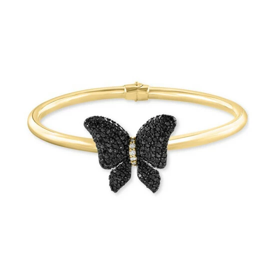 Flash Sale 🥰 EFFY Collection EFFY® Black Diamond (7/8 Ct. T.w.) & White Diamond (1/10 Ct. T.w.) Butterfly Bangle Bracelet In 14k Gold Yellow Gold 😉
