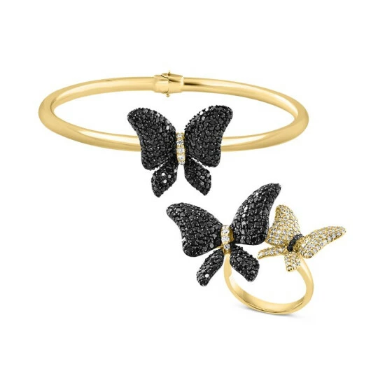 Flash Sale 🥰 EFFY Collection EFFY® Black Diamond (7/8 Ct. T.w.) & White Diamond (1/10 Ct. T.w.) Butterfly Bangle Bracelet In 14k Gold Yellow Gold 😉 - Image 2