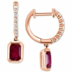 Brand new 😉 EFFY Collection EFFY® Ruby (1-1/3 Ct. T.w.) & Diamond (1/4 Ct. T.w.) Dangle Hoop Earrings In 14k Rose Gold 🥰